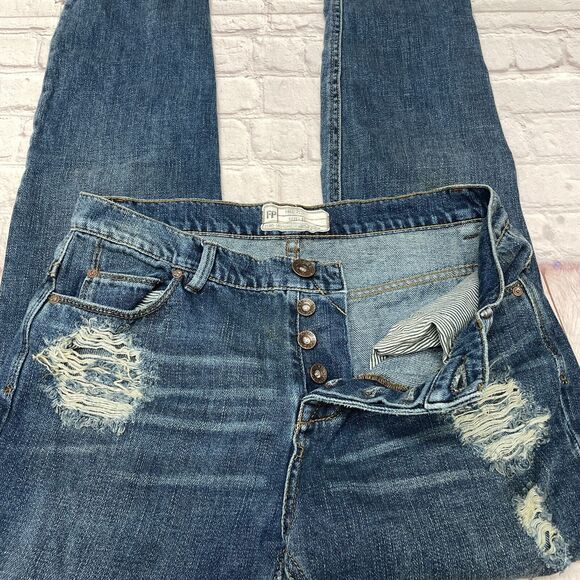 Free People Women Distressed Ankle Jeans Size 25 Blue Denim B363 -30 - Picture 10 of 16